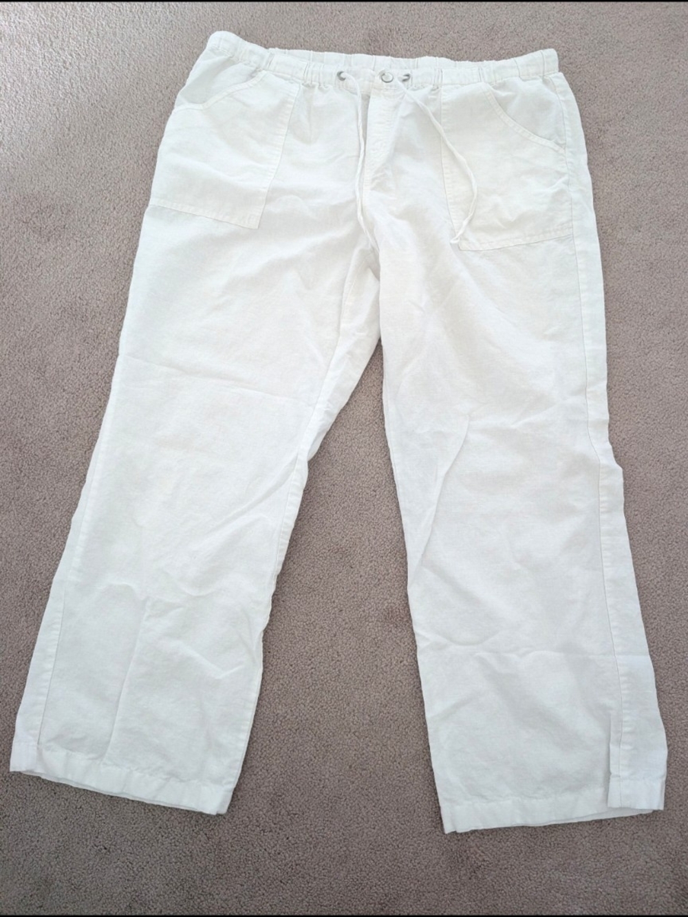 New York & Company White Drawstring Linen look Pants